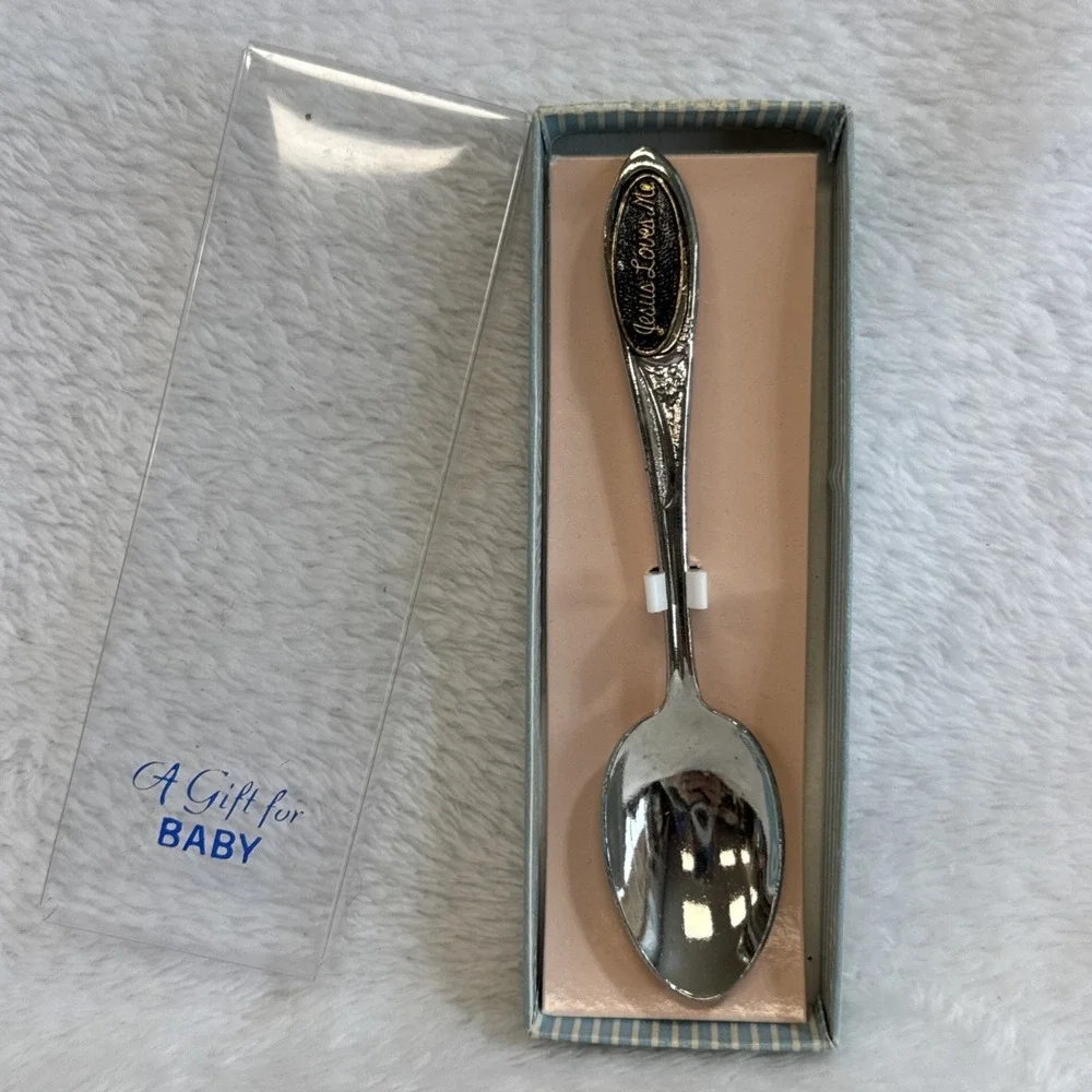 Vintage Silver Tone Jesus Loves Me Baby Spoon Keepsake with Box